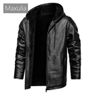 Куртка мужская зимняя из искусственной кожи, на флисе, с капюшоном