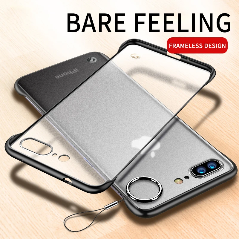 Frameless Matte Phone Case For iPhone X XR XS Max 11 Pro Transparent With Ring No Frame Design Cover 7 8 6S Plus |