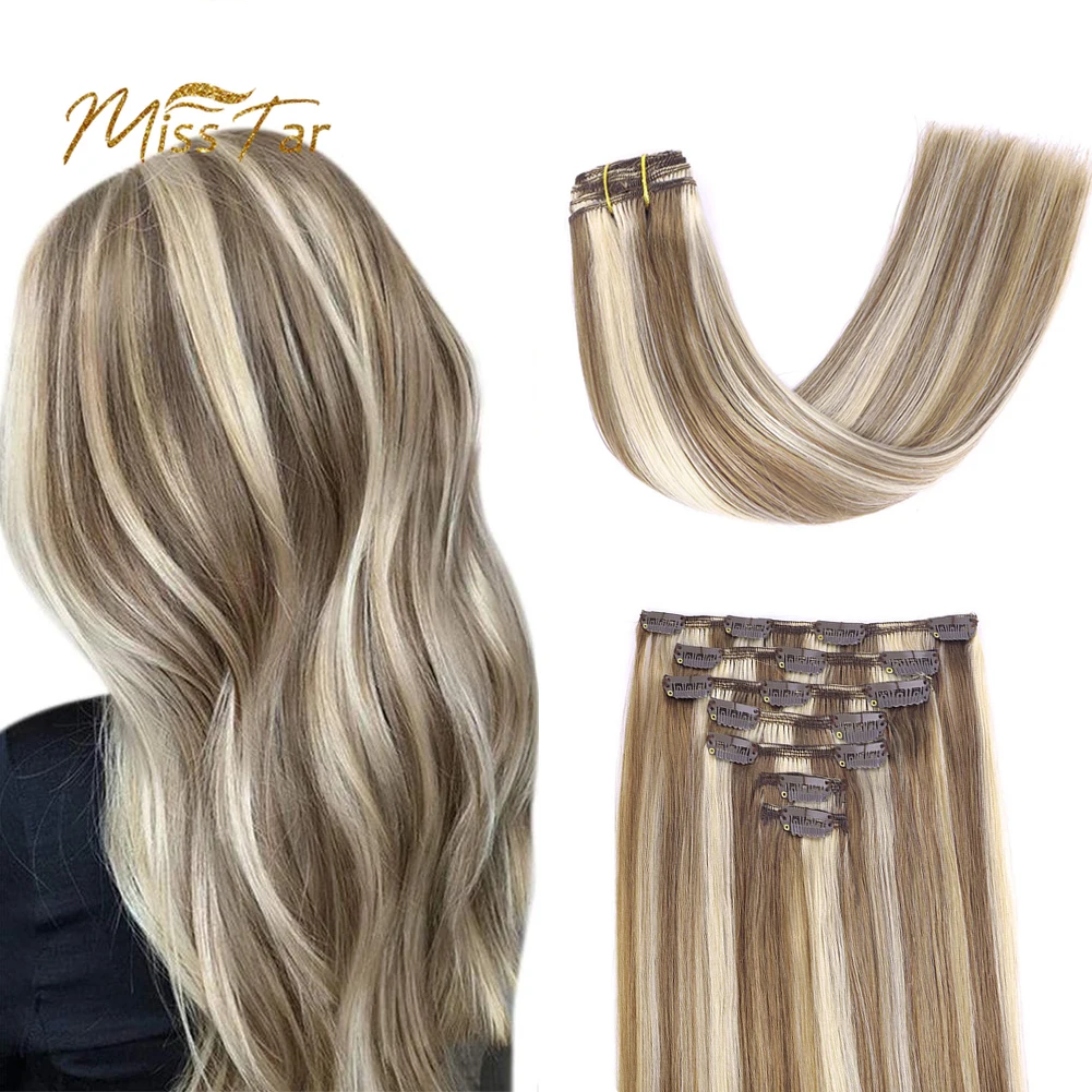 

Remy Clip in Hair Extensions Invisible Straight Ombre Golden Blonde Natural Hair 100% Human Extensions With Clips 14-24inch 120G