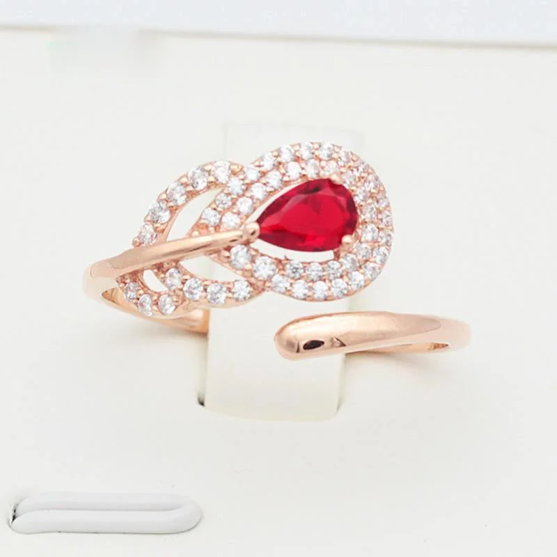 

Original design micro inlaid red gemstone feather opening adjustable ring light luxury sparkling charm women's silver jewelry
