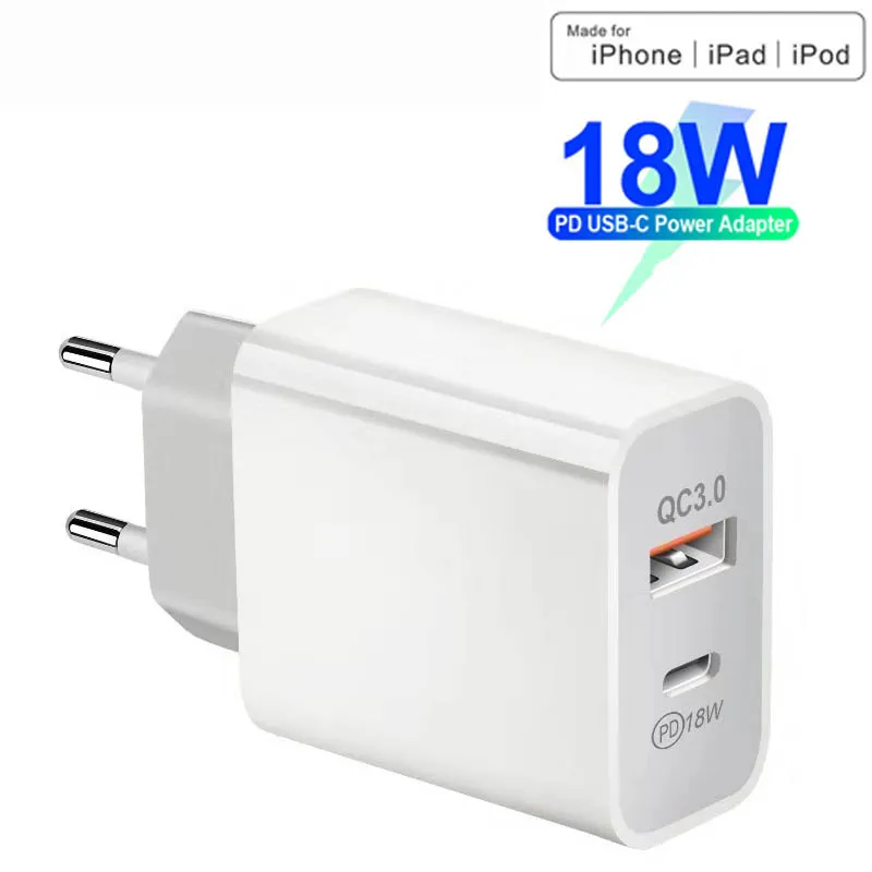 Адаптер зарядного устройства PD USB Type-C 18 Вт для iPhone 11 Pro XR X Xs Max 7 8 Быстрая зарядка QC3.0