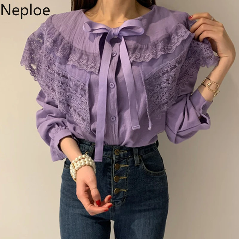 Женская блузка с рюшами Neploe Элегантная в Корейском стиле длинным рукавом и