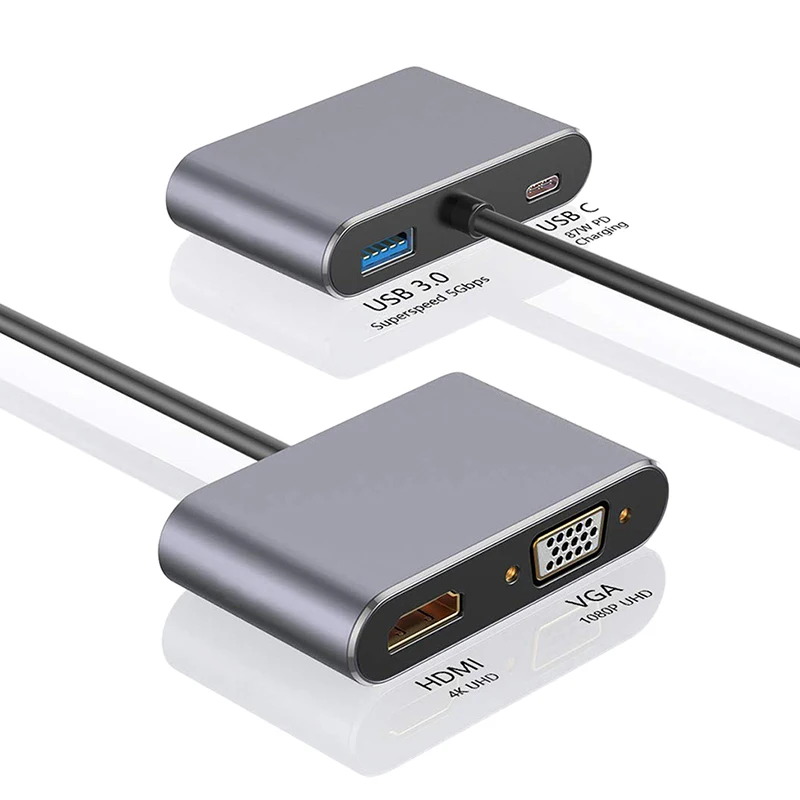 4 в 1 USB C HDMI Тип к адаптер VGA USB3.0 аудио видео конвертер PD 87 Вт быстрое зарядное