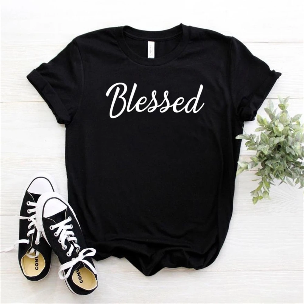 

Women T Shirt Blessed Print Tshirt Women Short Sleeve O Neck T-shirt Ladies Summer Causal Tee Shirt Tops 3HIW