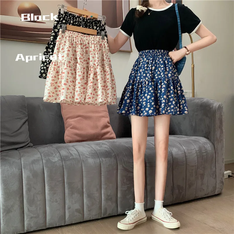 

Pleated skirt women's summer anti light floral high waist skirt loose stitching pleated A-line skirt small fresh Chiffon Skirt