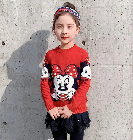 Трикотажный свитер для девочек с героями мультфильмов Диснея Минни Осень зима 2019