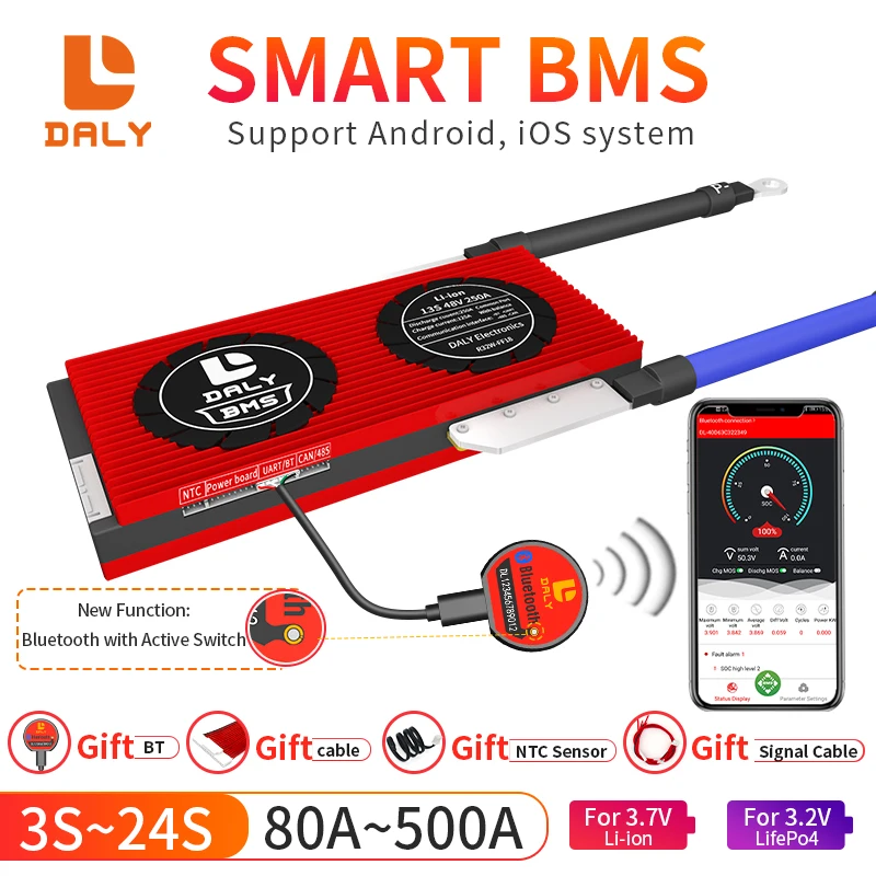 BMS LiFePO4 Li-Ion 100A CANBUS с вентилятором 3s 4s 8s 13s 16s 12V 24v 36v 48v LiFepo4 18650 daly smart |