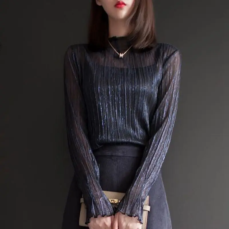 Для женщин блузка Яркое трикотажное Сетчатое платье с длинными рукавами Flash