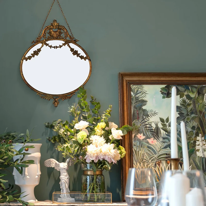 Европейское винтажное настенное зеркало с кружевным узором в стиле ретро