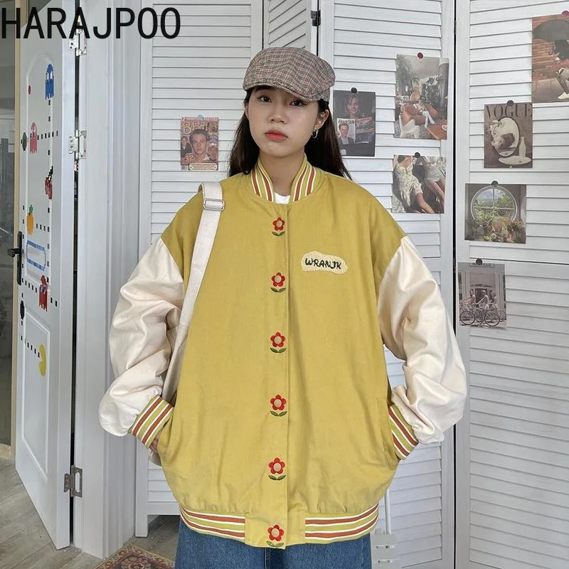 

Harajpoo Female Coat Vintage American Baseball Uniform Women Clothing Spring Autumn Korean Loose Oversize Wild Thin Jacket Ins
