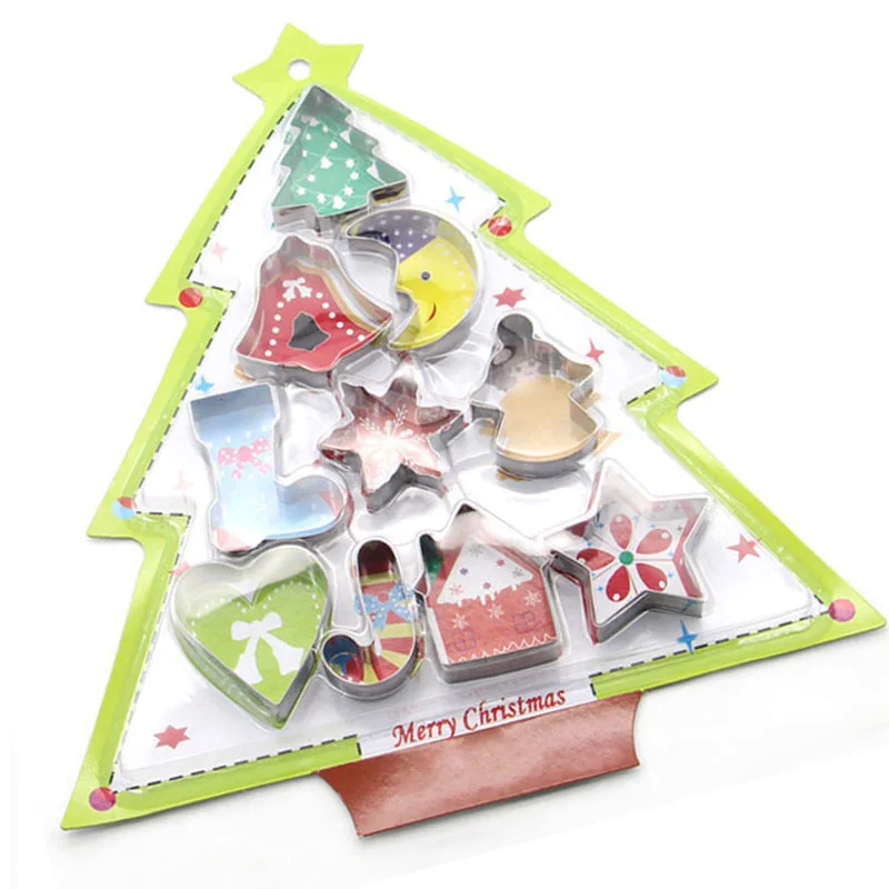 

10Pcs Christmas Cookie Molds Stainless Steel Cookie Cutters Biscuit Gingerbread Fondant Baking Mold Navidad Xmas Gift