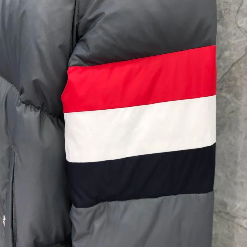 TB THOM Winter Men's Jacket Down Jacket Fashion Brand Gray Hoodies Coat Down-Filled Matte Nylon RWB Stripe Wholesale TB Jackets