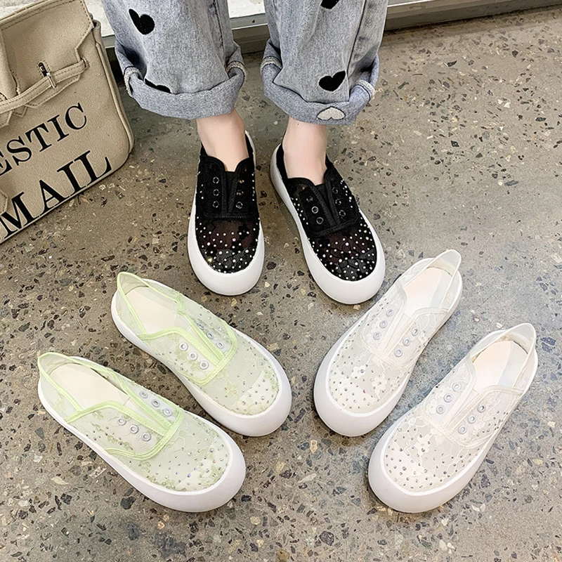 

Slip On Shoes For Women Casual Female Sneakers Round Toe Slip-on Summer Small New Cotton Fabric Lace Slip-On PU Solid Basic Leis