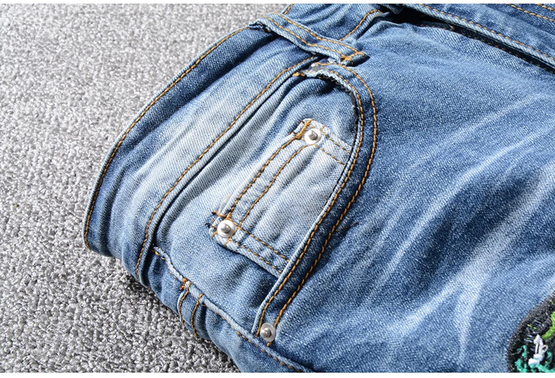 

Hip Hop Jeans Men Blue Snake Embroidery Mens Skinny Jeans Streetwear Patchwork Holes Ripped Stretch Denim Pants Trouser Clothing