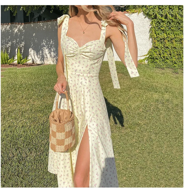 

New women's fashion V-neck sling open back split bottom dress
