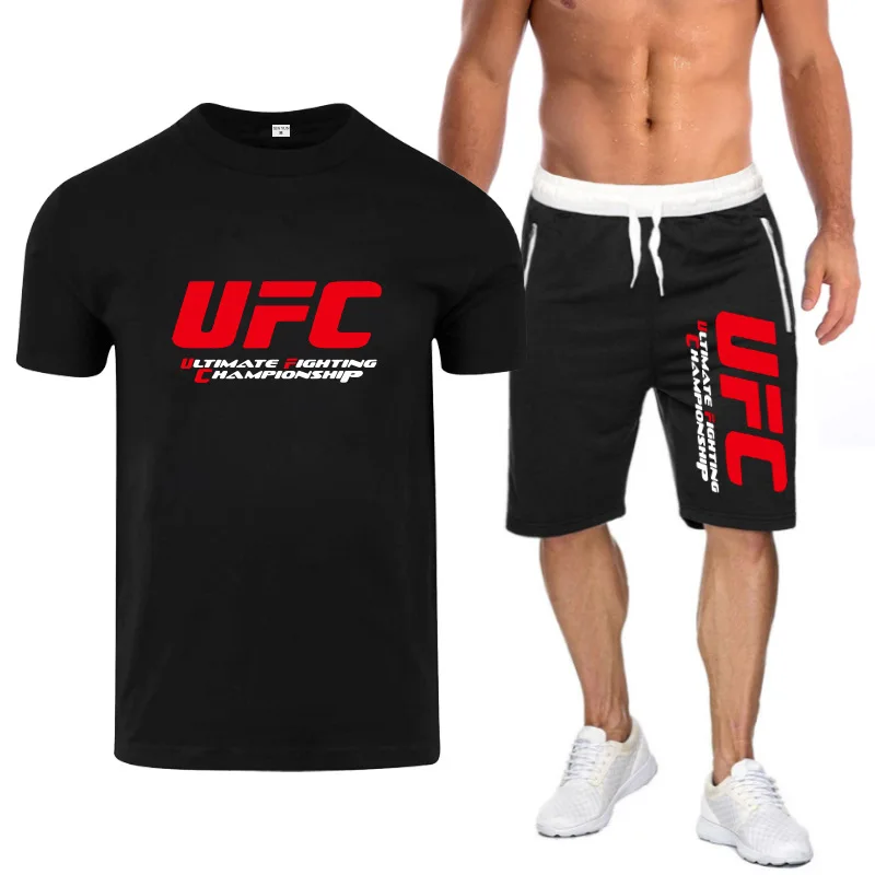

2022 Brand MMA Boxing Popular New Cotton Men's T-shirt + Sports Shorts Set Summer High Quality Cotton T-shirt Sports Running Set