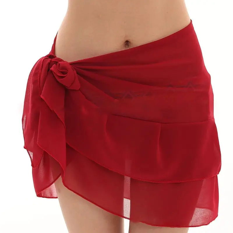 Женский пляжный короткий саронг двухслойная шифоновая накидка на бикини с