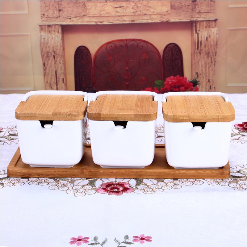 Простая домашняя посуда кухонные керамические приправы коробки соль флип