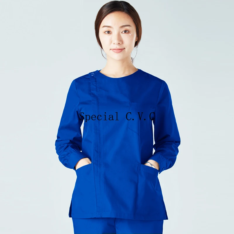 Женские скраб топ рабочая одежда с длинным рукавом хлопковое пальто на молнии