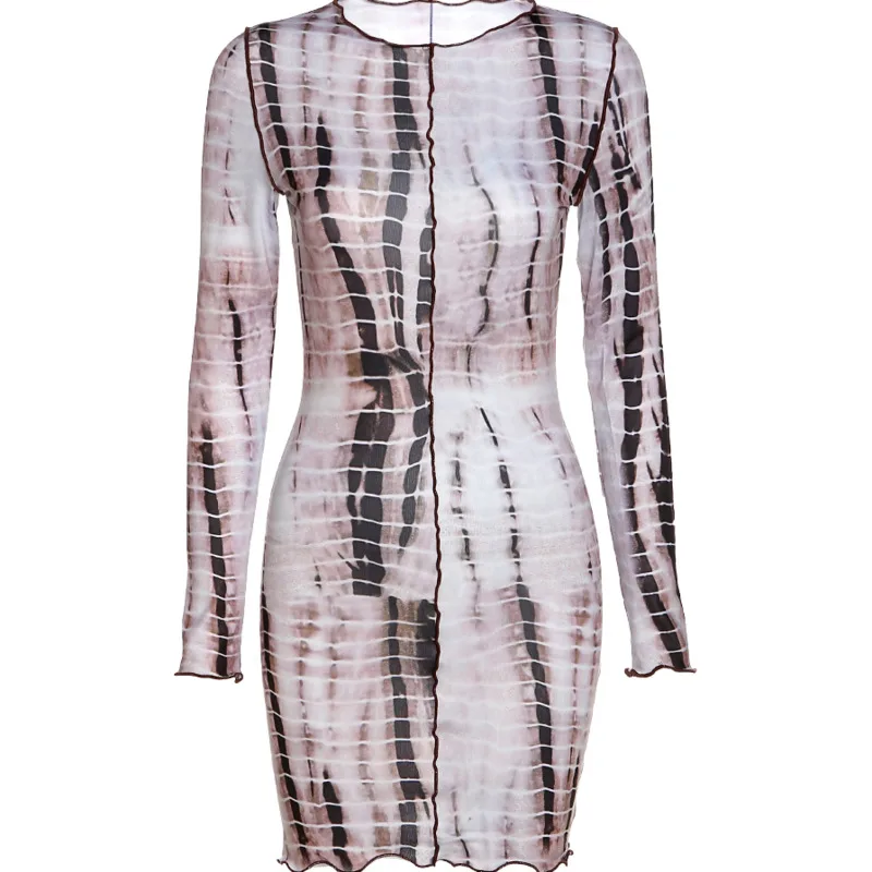 

XUXI Women Snake Pattern Skinny Long Sleeve Sexy Dress Temperament Slim Slim Hip Short MINI Skirt Spring 2021 E1662