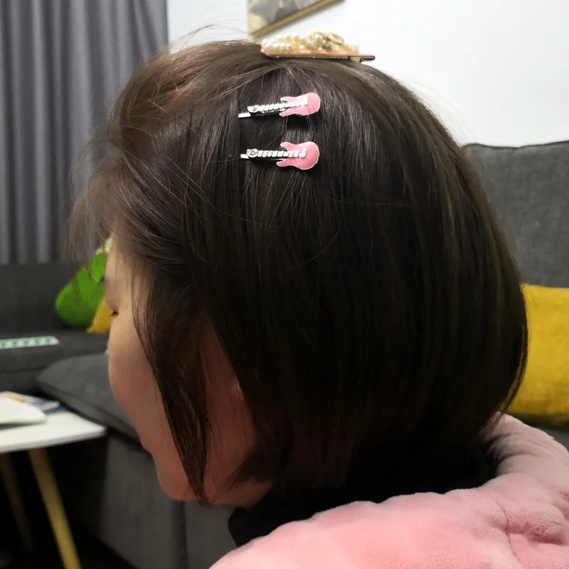 Гитара с отделкой кристаллами заколки для волос модным металлическим Розовая