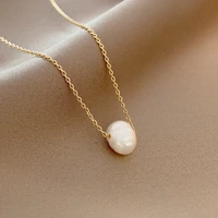 2021new elegant pearl pendant stainless steel chain necklace for woman girl sexy neck chain accessories korean fashion jewelry