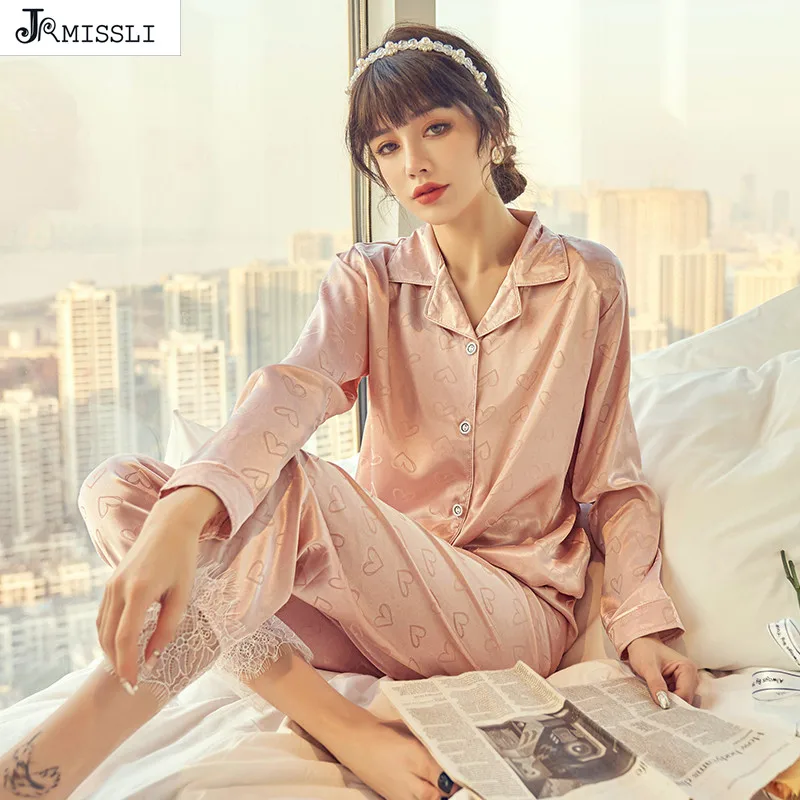 Шелковые атласные пижамные комплекты JRMISSLI длинные брюки пижамы одежда для сна