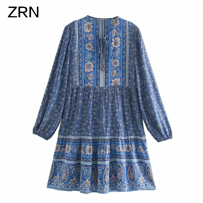 Женское платье с цветочным принтом ZRN винтажное трапециевидной формы v образным