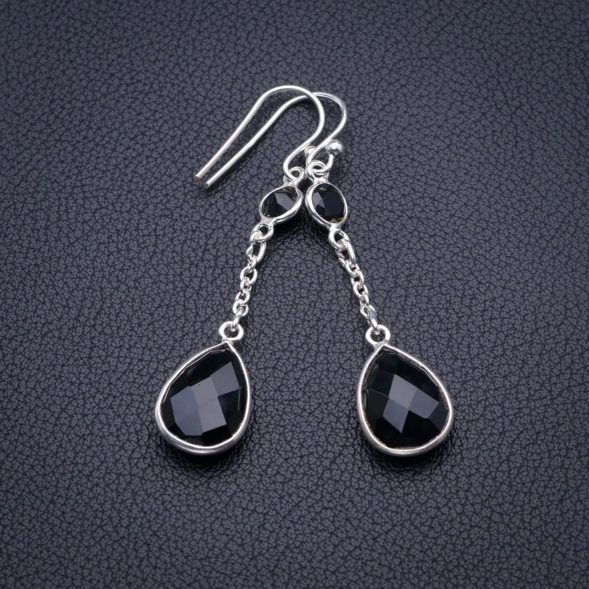 

StarGems Natural Black Onyx Handmade 925 Sterling Silver Earrings 2" D3978