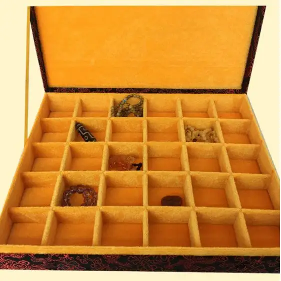 High End  20 Grid Slots Chinese Silk Brocade Box Wooden Jewelry Storage Box Organizer Collection Case Packaging Birthday Gift