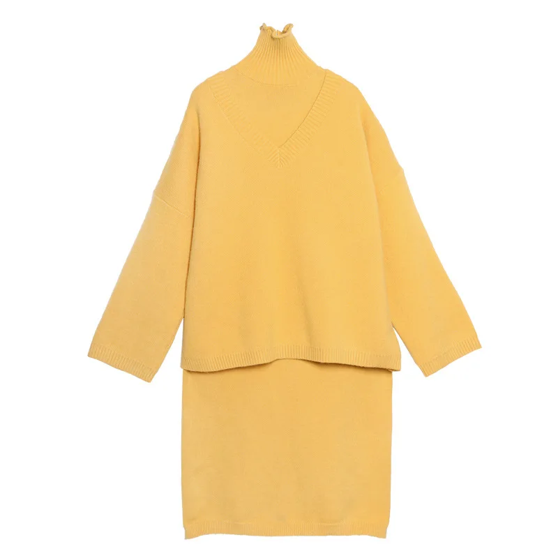 Plus Size Women's High Collar Long Sleeve Knit Sweater Dress Two-piece Set Sweatsuit | Женская одежда