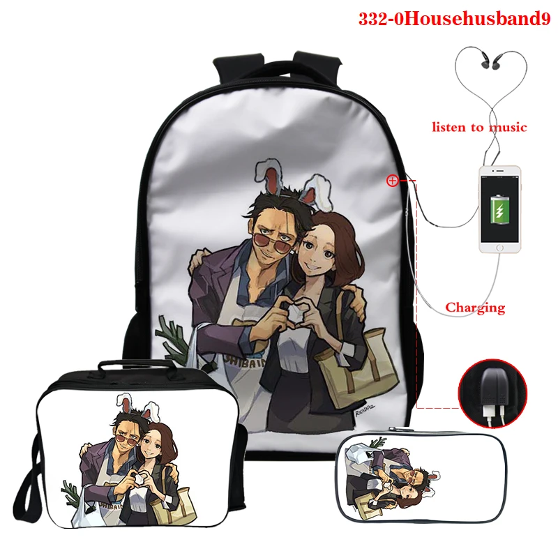 

The Way of the Househusband Backpack Purse for Women 3d USB Kawaii Backpacks College Student Travel Bookbag pencil case lunchbag