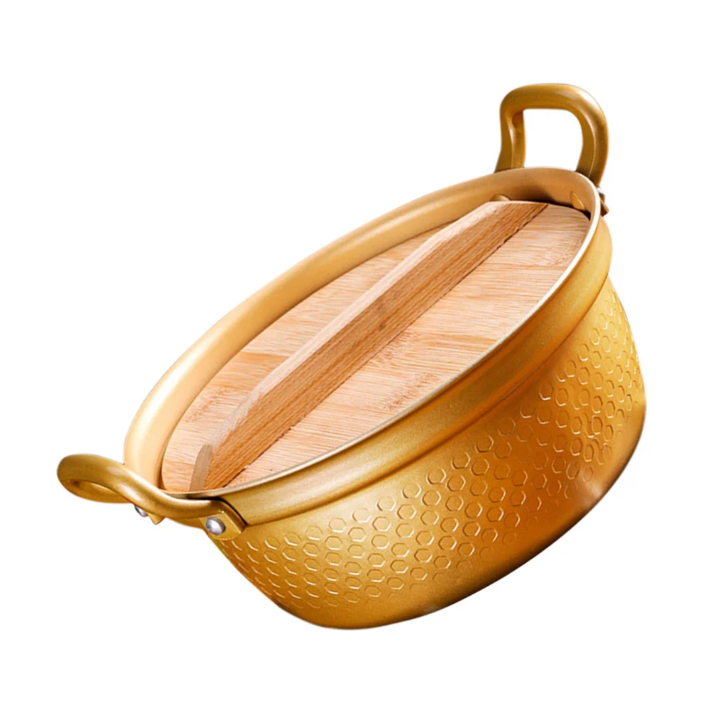 

1 шт. кастрюля с подогревом, кастрюля для лапши, креативная кастрюля с бамбуковой крышкой (золотистая)