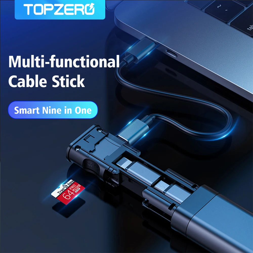 Caja de almacenamiento de tarjeta adaptadora inteligente multifunci&oacute;n 9 en 1 Cable USB Stick para iPhone Xiaomi Huawei Samsung Suministros de tel&eacute;fono port&aacute;til-0