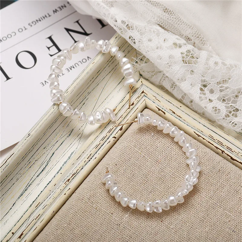 DAIWUJAN 2019 Oversize Irregular Pearl Hoop Earrings For Women Twisted Big Circle ZA Brinco Statement Fashion Jewelry | Украшения и