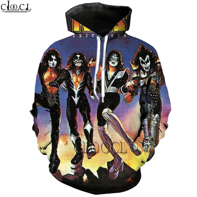 

HX 2021 Newest Heavy Metal KISS Rock Band 3D Print Men Women Sweatshirt Hoodies Unisex Harajuku Hip Hop Style Autumn Tops