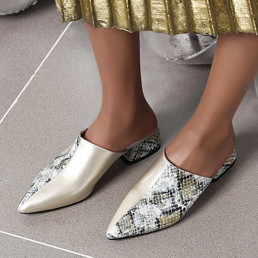 

Sexy Snake Print Heels Sandal Slipper Women Large Size Pointed Toe Shoes For Casual Comfort Non-slip Slides Mujer