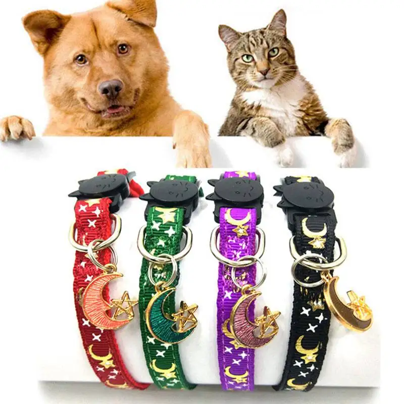 

Dog Chain Kitten Collar Gato Suministros Perro Mini Adjustable Cat Star Moon Pendant Print Adjustable Webbing Puppy Supplies