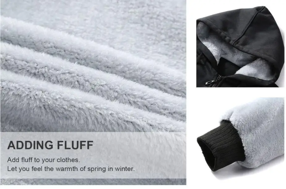 Мужские флисовые толстовки черные с капюшоном плотное зимнее теплое серое