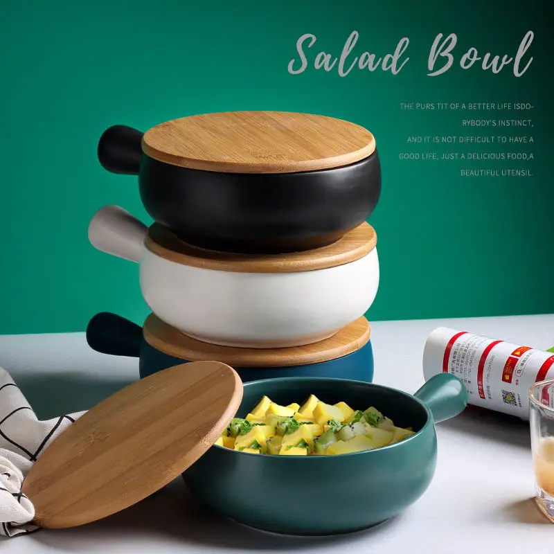

Oven baked rice bowl with handle baking bowl ceramic plate personality household tableware instant noodle soup bowl fruit salad