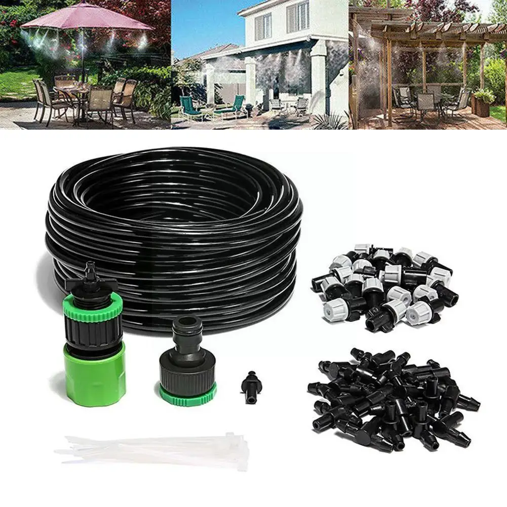 

20m Water Misting Cooling System Mist Sprinkler Nozzle Spray Watering Outdoor Patio Kit Greenhouse Hose Garden Plants S1n4