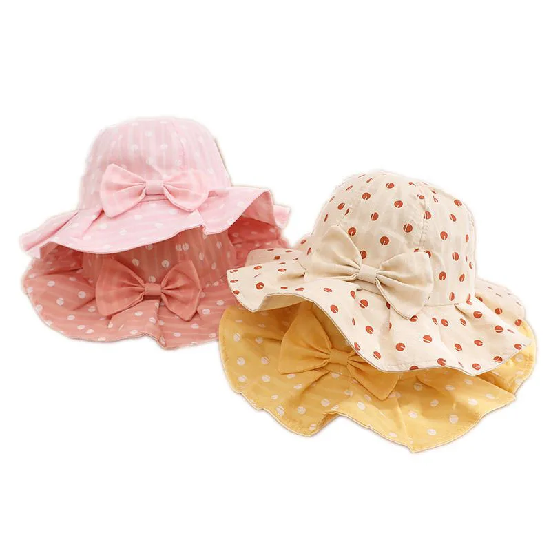 

Детская Панама с широкими полями, пляжная шляпа с бантом в горошек, летняя, 2022