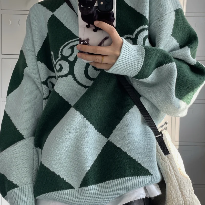 Женский жаккардовый свитер Harajpoo Свободный пуловер с круглым вырезом и надписью в