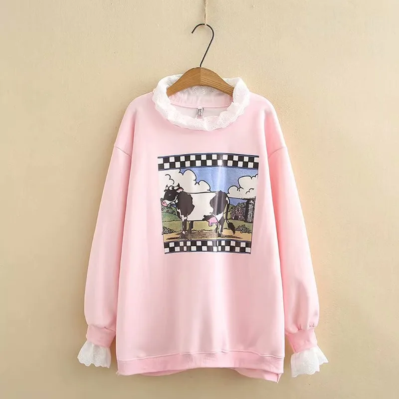 

Plus Size Women's Cute Hoodies Flare Lace Pullover Oversized Autumn Winter Outwear sweatshirt