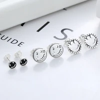 fanru 925 silver jewelry 100 silver stud earrings retro do old smile expression korean simple fashion ear stud for women 2021