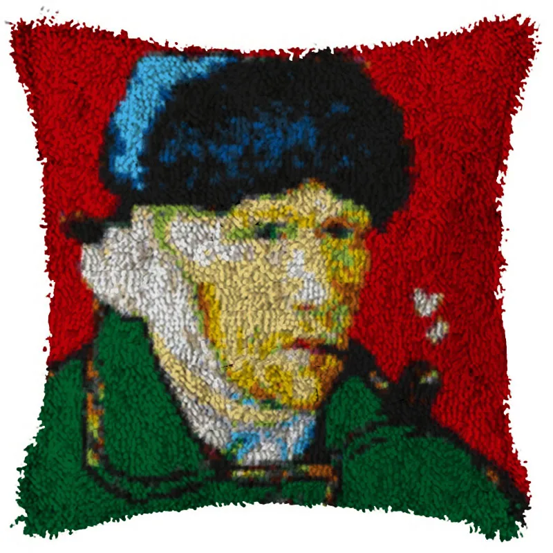 

Latch Hook Rug Kits Van Gogh Cushion Carpet Cover Floor Mat Red leaf Sewing Needlework for Adults Kids Gift