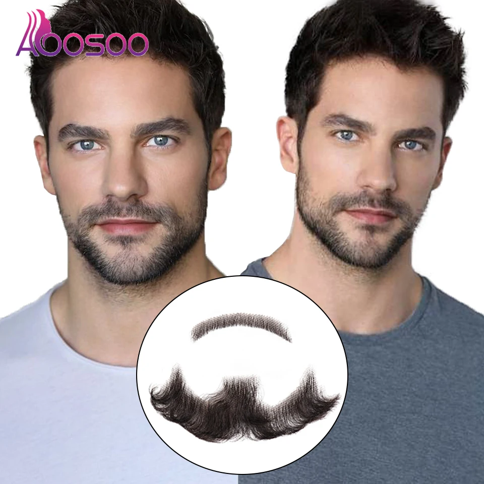AOOSOO Fake Beard Lace Fake Beard And Moustache Real Handmade Light Beard For Men Invisible Beards images - 6