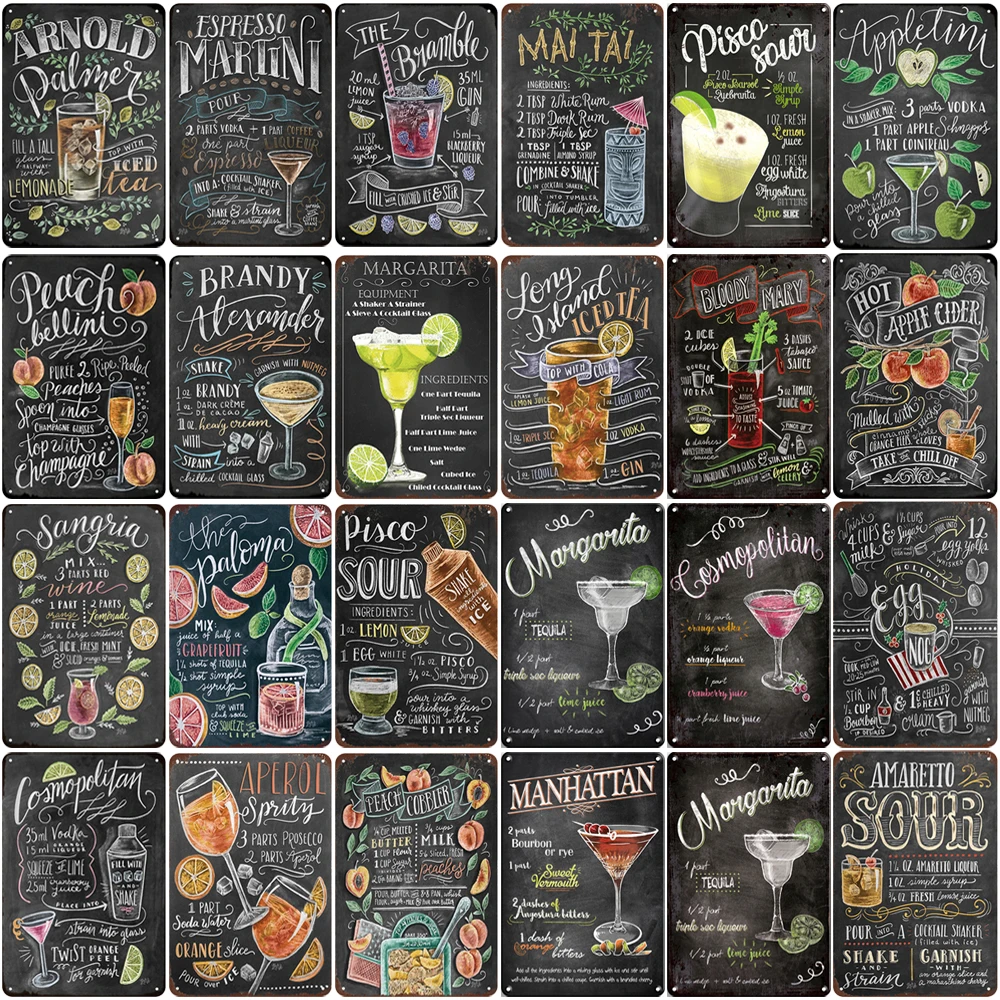 

Vintage Cocktail PlaquesTin Poster Metal Signs Wall Stickers Decoration Retro Martini Mojito Metal Plaque Sign Plates Bar Home