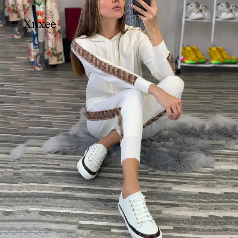 

Hooded Tracksuit Women's Sets Autumn Weatshirt and Pants Set Pullover Two Piece Suit Spring Trousers Outfits for Lady Clothing