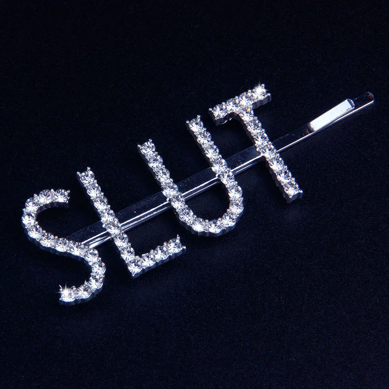 SLUT Stonefans модные буквенные заколки со стразами для женщин, заколки для волос, заколки для волос, вечерние аксессуары - Окраска металла: SLUT